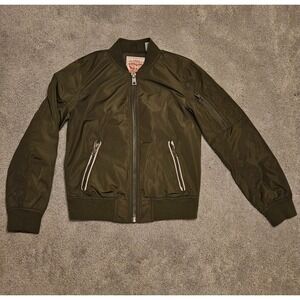 Levi's Strauss & Co. Bomber Jacket XS Olive Green Zip Front Nylon Polyester Line